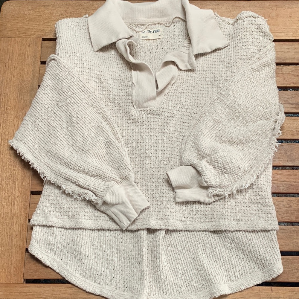 We The Free Cream Knit Polo Sweater - Women